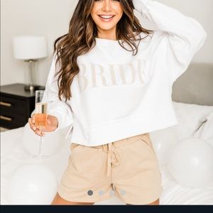 Bride Varsity White Cropped Corded Graphic Sweatshirt